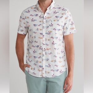 Original Penguin St. Tropez Print Stretch
Cotton Short Sleeve
Button Down Shirt